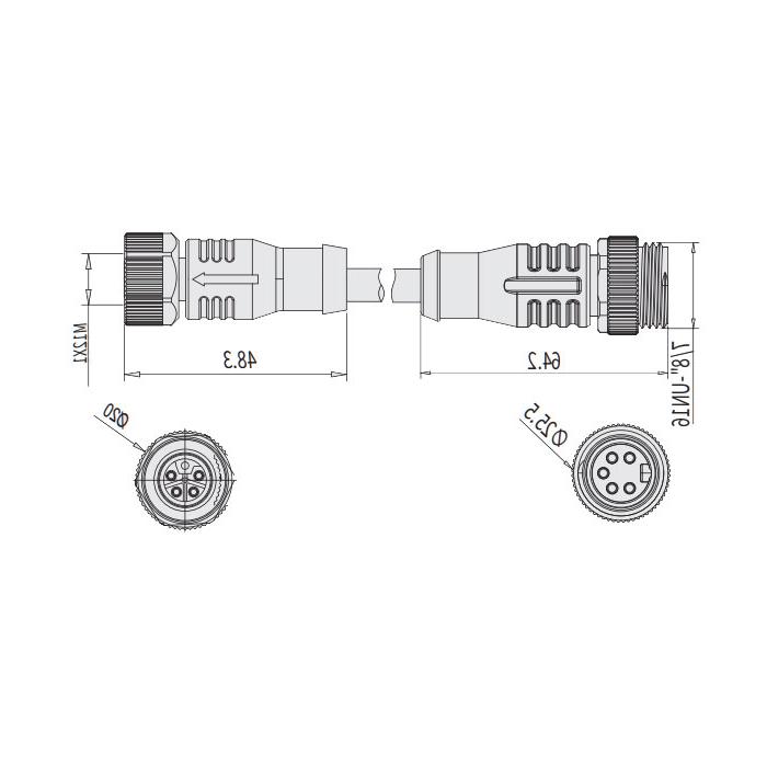 M12 5Pin female straight L-coded 7/8 